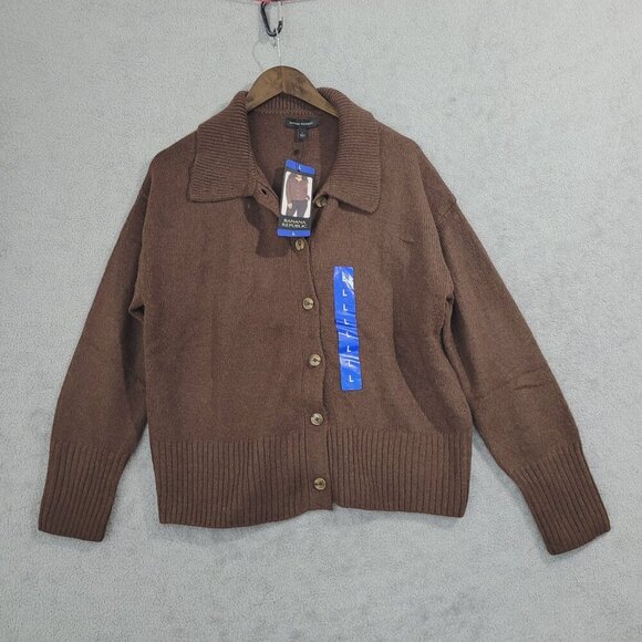 NEW Banana Republic Womens Brown Button-Front Cardigan Sweater L - Picture 1 of 8